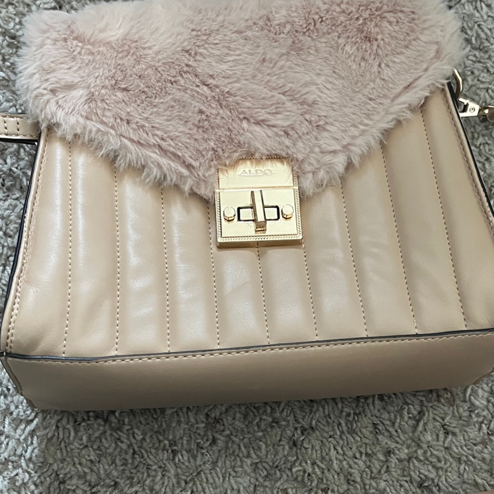 Aldo Blush Fur and Beige Shoulder Bag